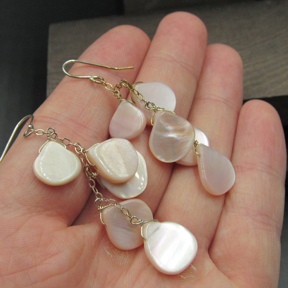 Sterling Multiple Pink Shell Dangle Earrings - image 2